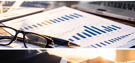 Financial reports and business performance charts